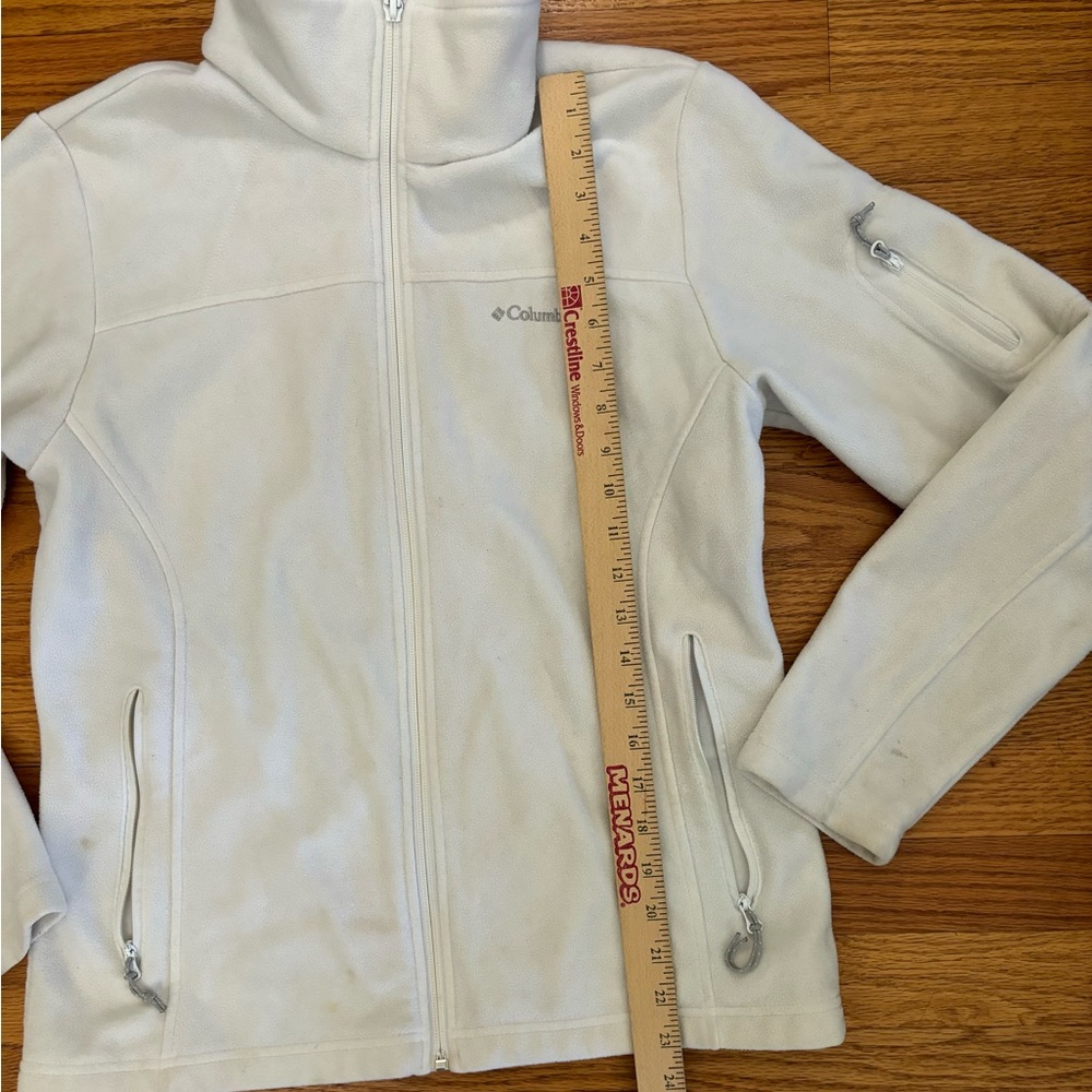 Columbia Fleece Jacket Women’s Medium White Zipper Closure Pockets STAINED Paint - Picture 10 of 10